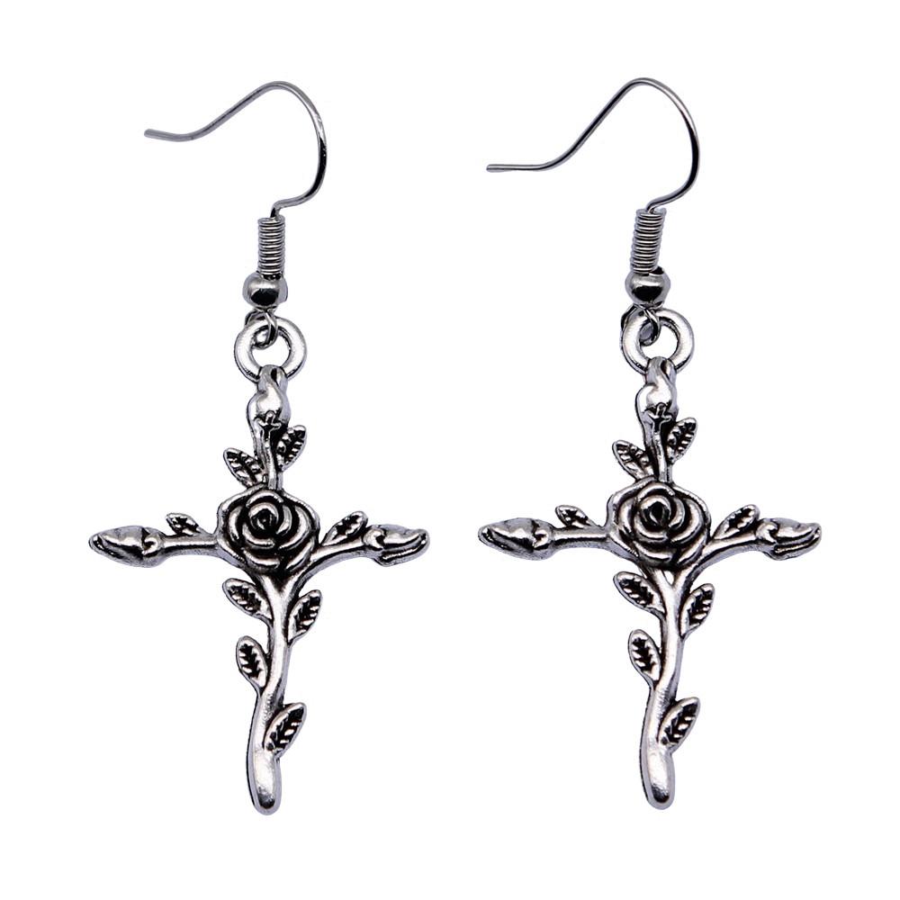 Cross Dangle Earrings Minimalist Gothic Christian Symbol Drop Earrings Girl Jewelry