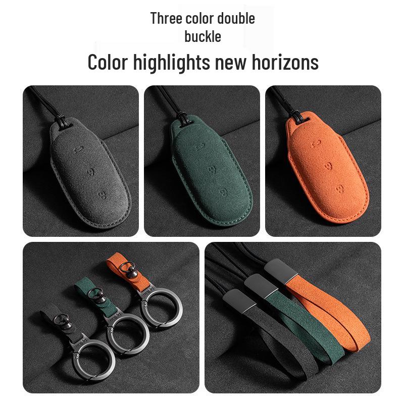 Ideal L6-L9 Three-Color Suede Key Cover with Buckle - Car Interior Accessory