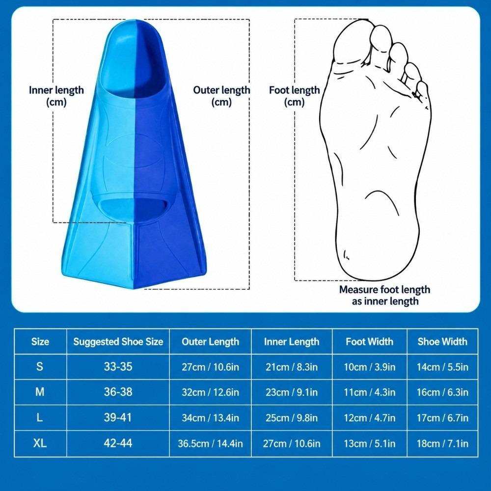 2PCS Anti-Slip Swimming Training Flippers Blue Short Blade Fins Swim Fins for Diving Breaststroke