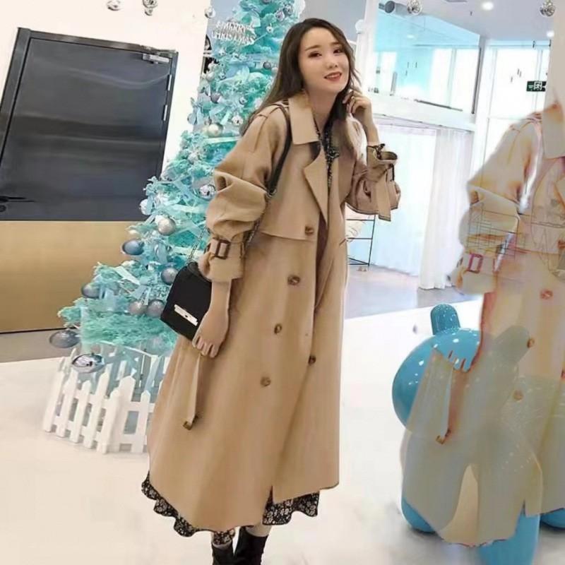 Womens Long Trench Coat Oversized Loose Fit Knee-Length Wool Blend Chic Office Style