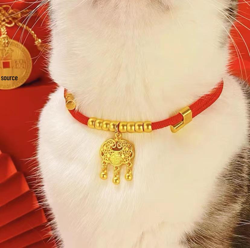 Pet New Year Collar: Adjustable Longevity Lock Necklace for Cats & Small Dogs