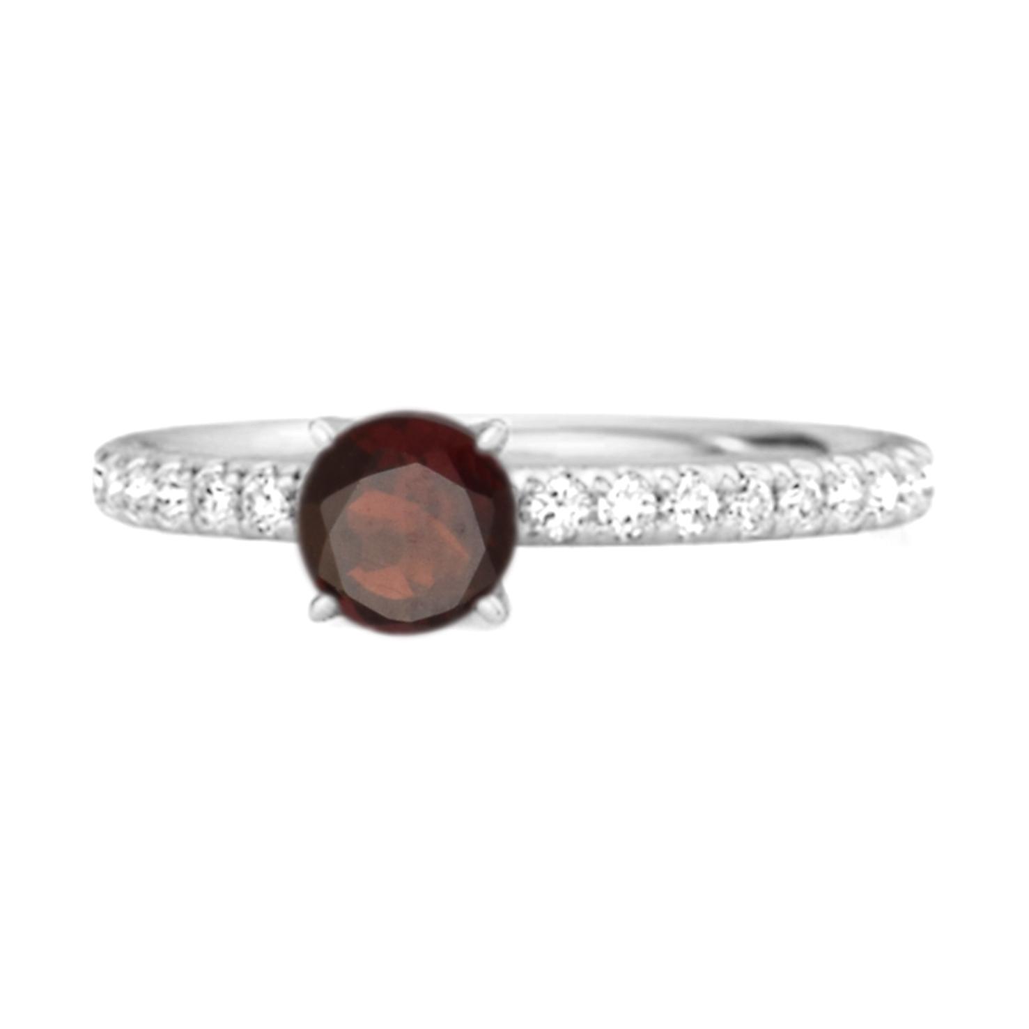 

Garnet Round Soliatire Ring -925 Sterling Silver 11.5 білий