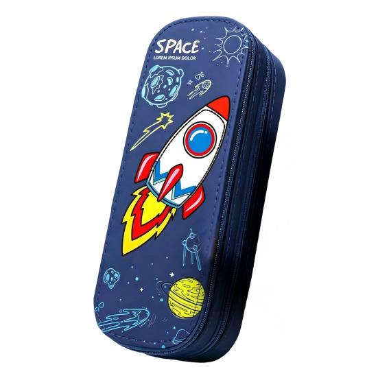 Astronaut Pencil Case for Kids Large Capacity Space Theme Pencil Pouch with Rocket Print Waterproof Thick Canvas Stationery Bag for Boys Girls
