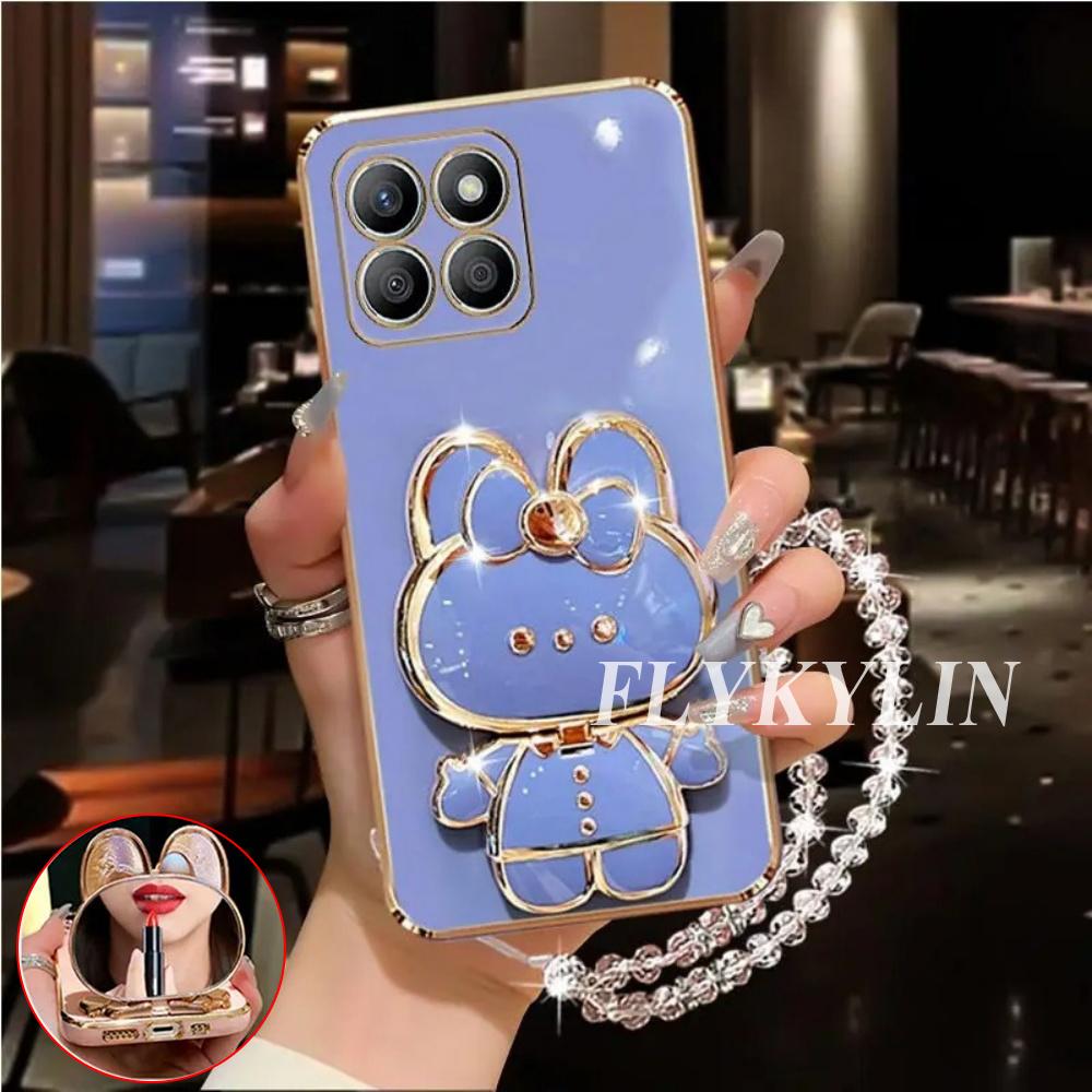 

ForXiaomi Redmi Note 15 14 Pro Plus 14 Pro 4G 5G Rabbit Mirror Holder With Crystal Chain Electroplated Soft Shell Redmi Note 14 (4G)