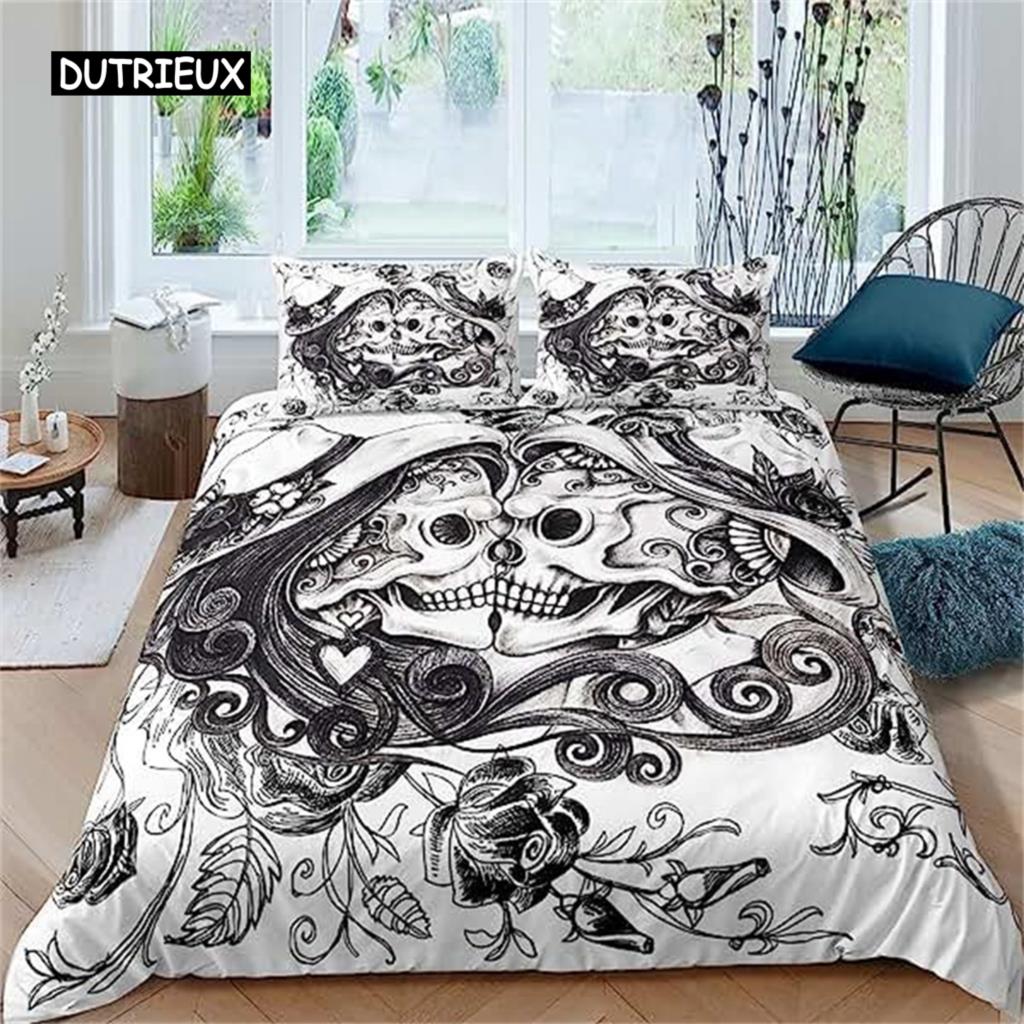 

Череп Розы Парный Подарок Любовь Никогда Не Умирает Пододеяльник Мягкий Микрофибровый Постельный Комплект Модный Декор Спальни Декор Спальни День Святого Валентина EU single(135x200cm)