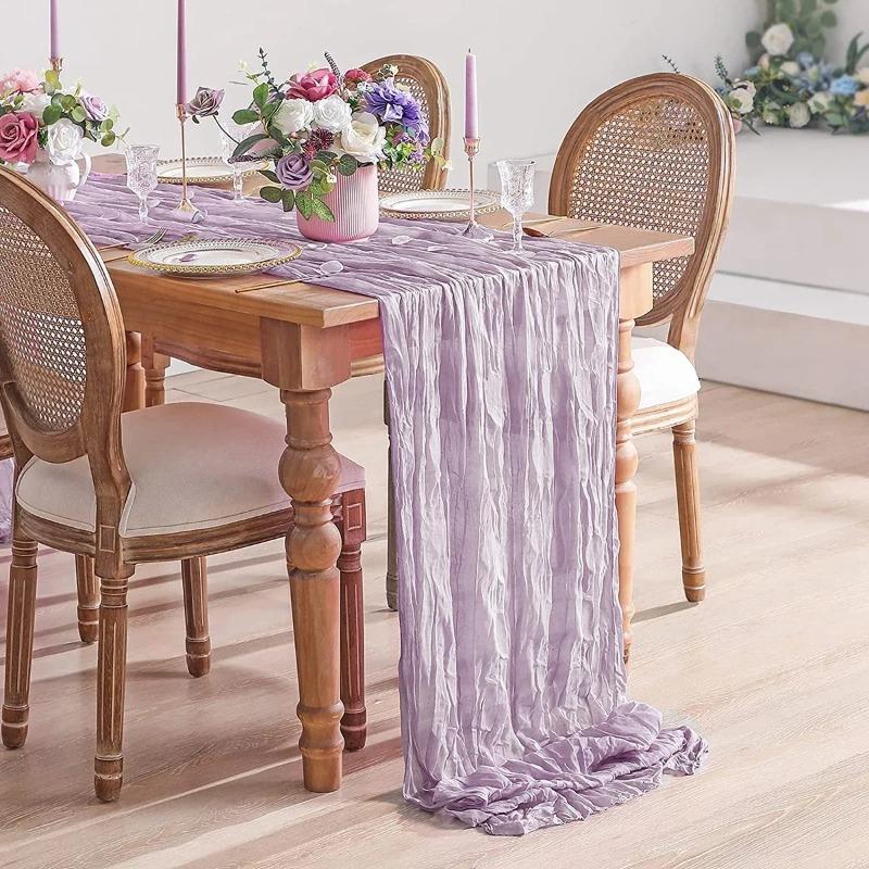 Wedding Pink Gauze Table Runner Semi-Sheer Vintage Cheesecloth Table Setting Dining Party Christmas Banquets Arches Cake Decor