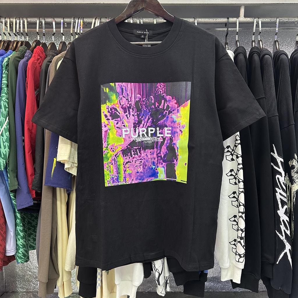 PURPLE letter print crew neck pullover short-sleeve 2023 summer new European and American trendy brand T-shirt collection tops