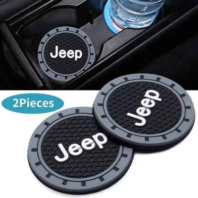2Pcs Silicone Car Cup Coaster Anti-Slip Waterproof for Renegade Wrangler JK JL Grand Cherokee Compass Patriot Auto Parts
