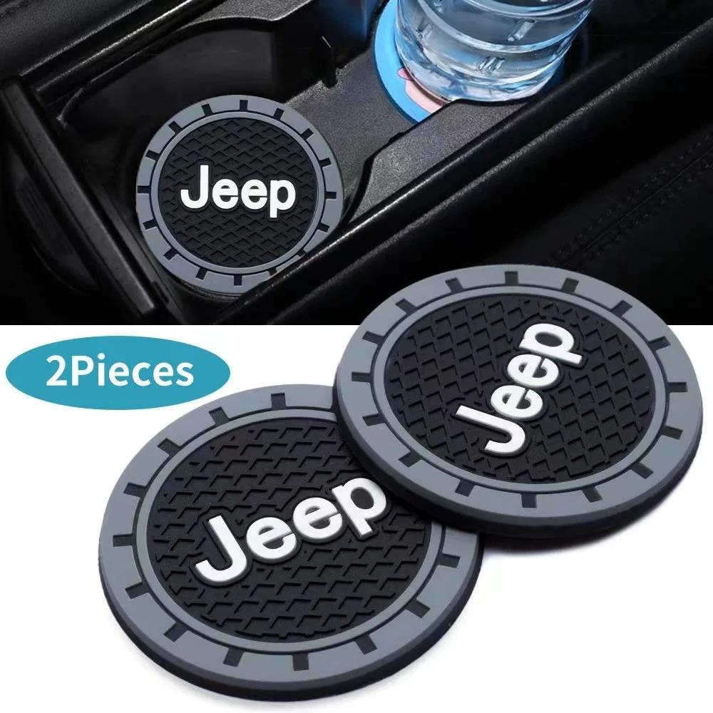 2Pcs Anti-Slip Waterproof Silicone Car Cup Coaster for Jeep Renegade Wrangler JK =Grand Cherokee Compass Patriot Auto Accessory ALP1