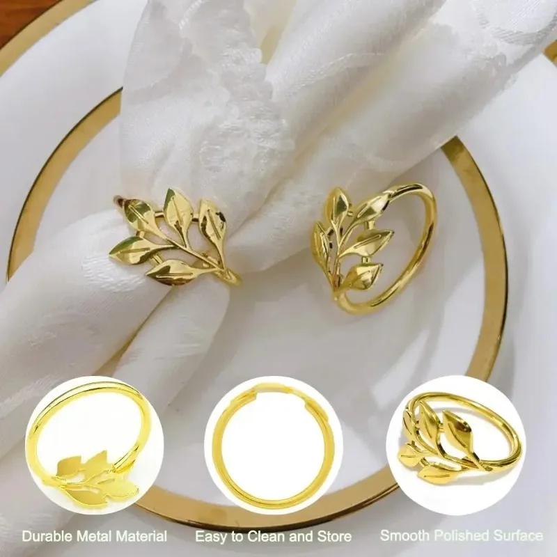 6pcs Vintage Fall Leaves Napkin Rings Elegant Gold Leaf Napkin Buckles Holder for Birthday Wedding Party Dinner Table Decor