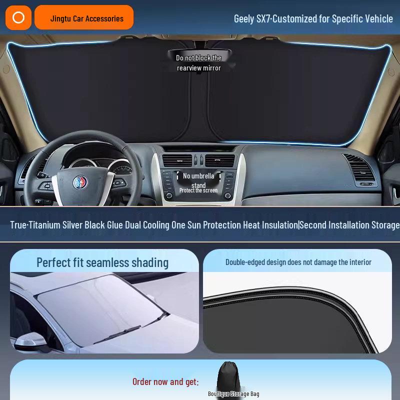 Geely Car Sunshade: Heat-Insulation Windshield Curtain for 25 Models, including Xingyue L, Xingyuan, Xingrui, Emgrand, Boyue L, and Panda MINI.