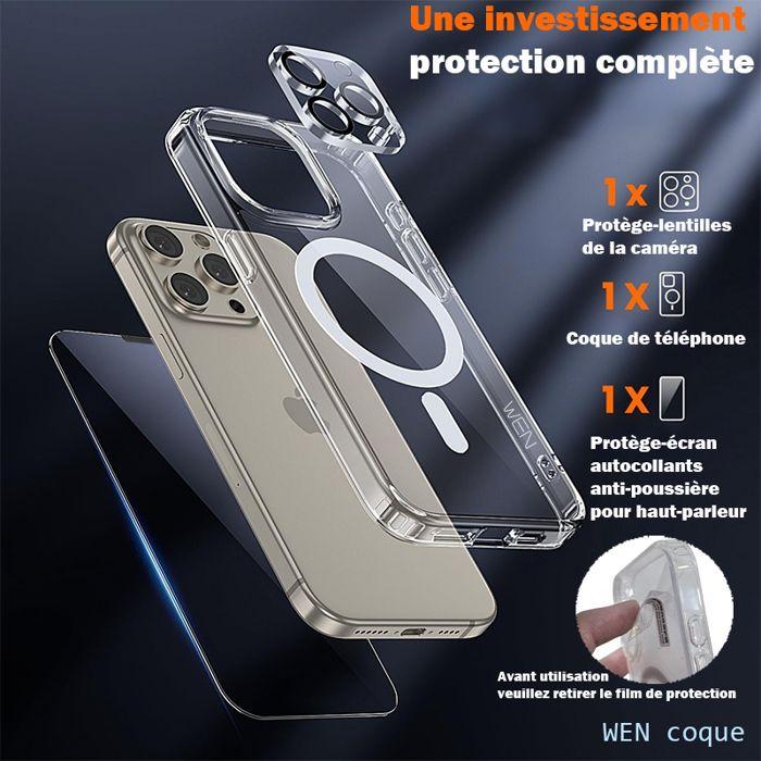 Coque de téléphone - WENZYLIQUOX - iPhone 13 Pro Max - MagSafe - Verre trempé écran & caméra - Bord TPU antichoc