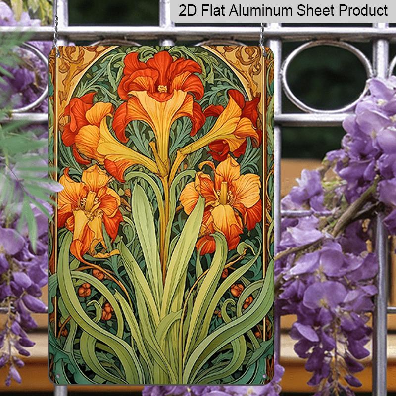 2D Flat Art Nouveau Floral Wall Art Decorative Sign, Aluminum Sign Vintage Metal Plaque Artistic Wall Decoration for Home, Bar, Cafe, Restaurant