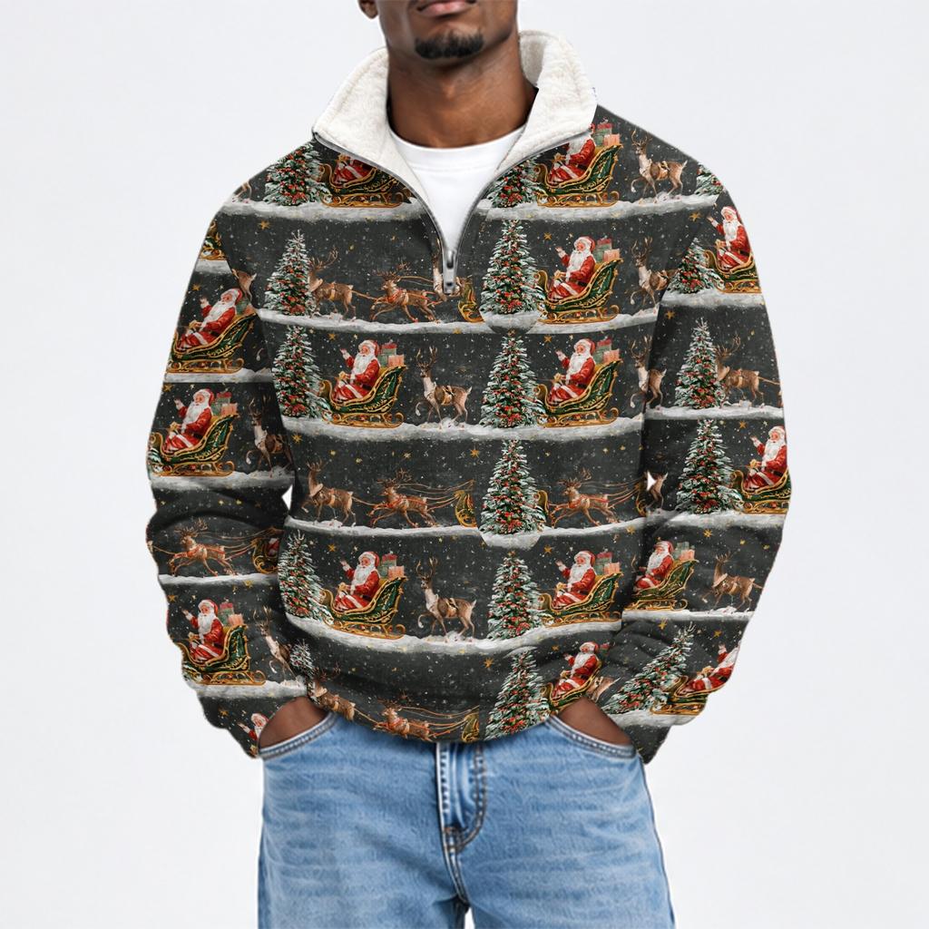 Men's Fall Winter Flannel Christmas Print Sweatshirt for Casual and Holiday Wear