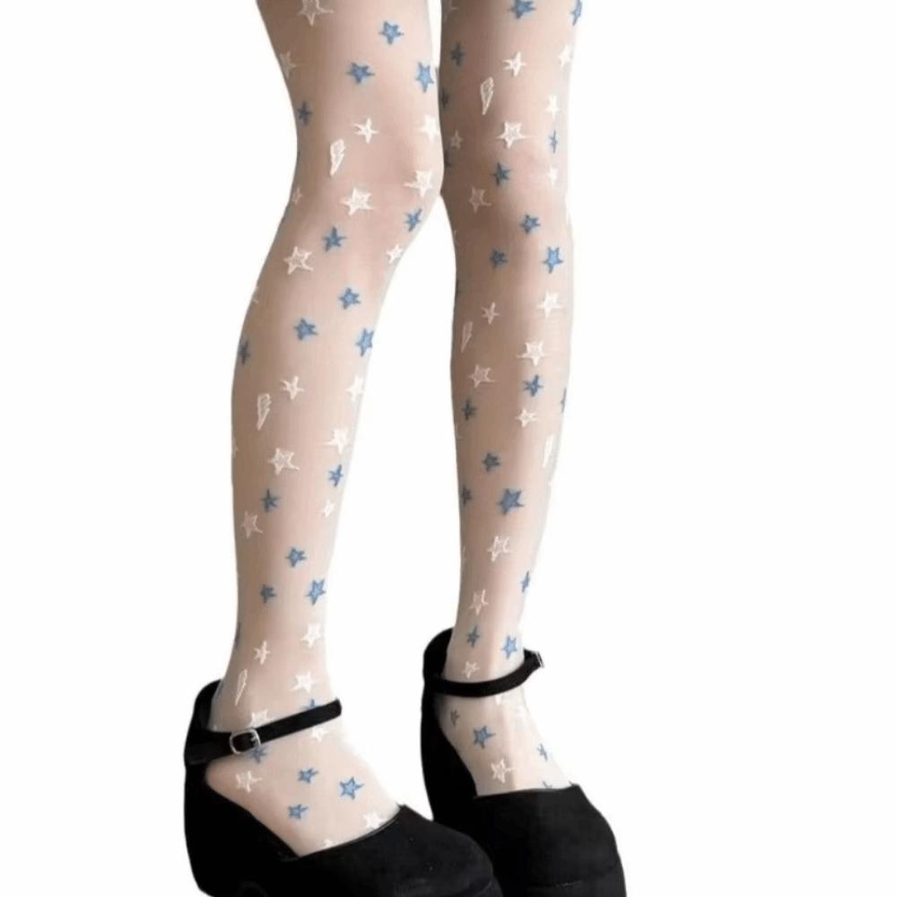 Anti Hook Star Patterned Stockings Elasticity Silk Stockings Star Jacquard Socks Sweet Girls