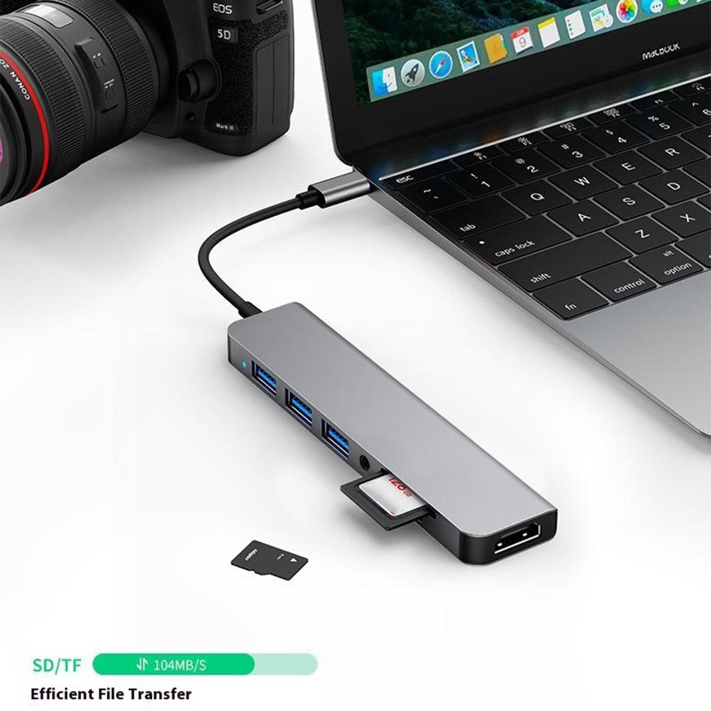7-in-1 USB-C Hub Type-C to HDMI + USB 3.0 x1 + USB 2.0 x2 + SD + TF + Audio Docking Station for Phone/Laptop/Tablet
