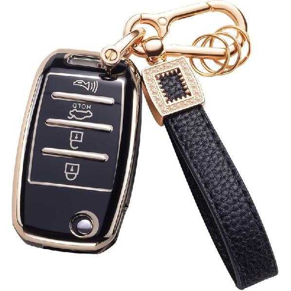 for Toyota Key Fob Cover with Leather Lanyard, Car Key Fob Case Compatible with 2018- Camry RAV4 Highlander Avalon C-HR Prius Corolla GT86 Smart Key