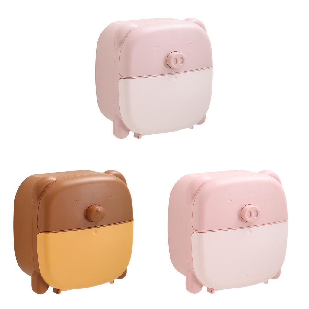 Pink Pig Bear Wall Mount Tissue Organizer With Nodrill Installation For Home Use And Gifting