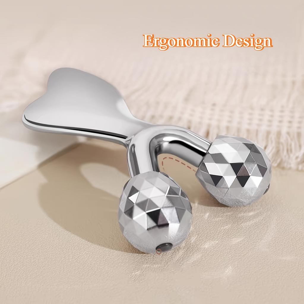 2-in-1 Gua Sha Massage Tool & 3D Facial roller V Metal facial scraping massager for skin lifting and facial massage
