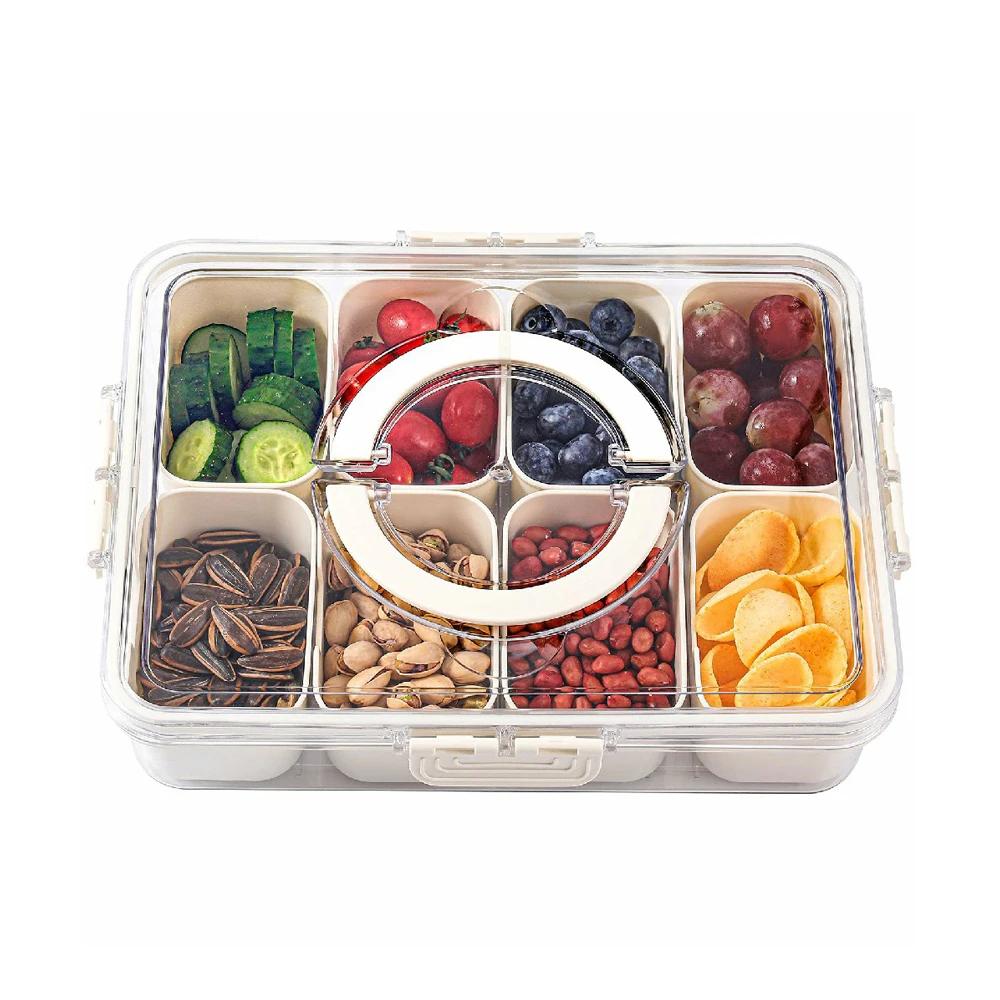

Snack Box Container Divided Serving Tray with Lid and Handle Snackle Box Container Snack Organizer for Fruit Vegetables