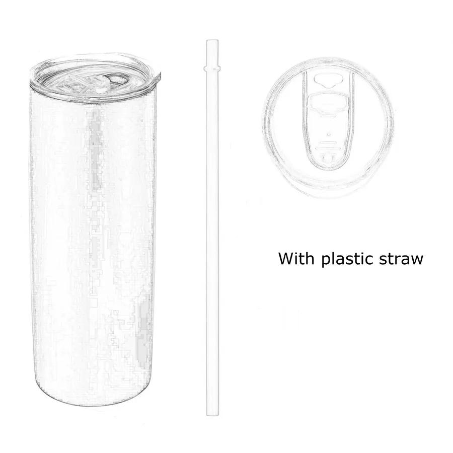 20oz Sublimation Skinny Tumblers Straight Blanks Stainless Steel Coffee Mugs With Lid and Plastic Straw Sippy Cups Reusable Ya741