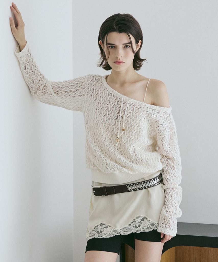 Baillie Crochet Off-Shoulder Knit (Ivory)