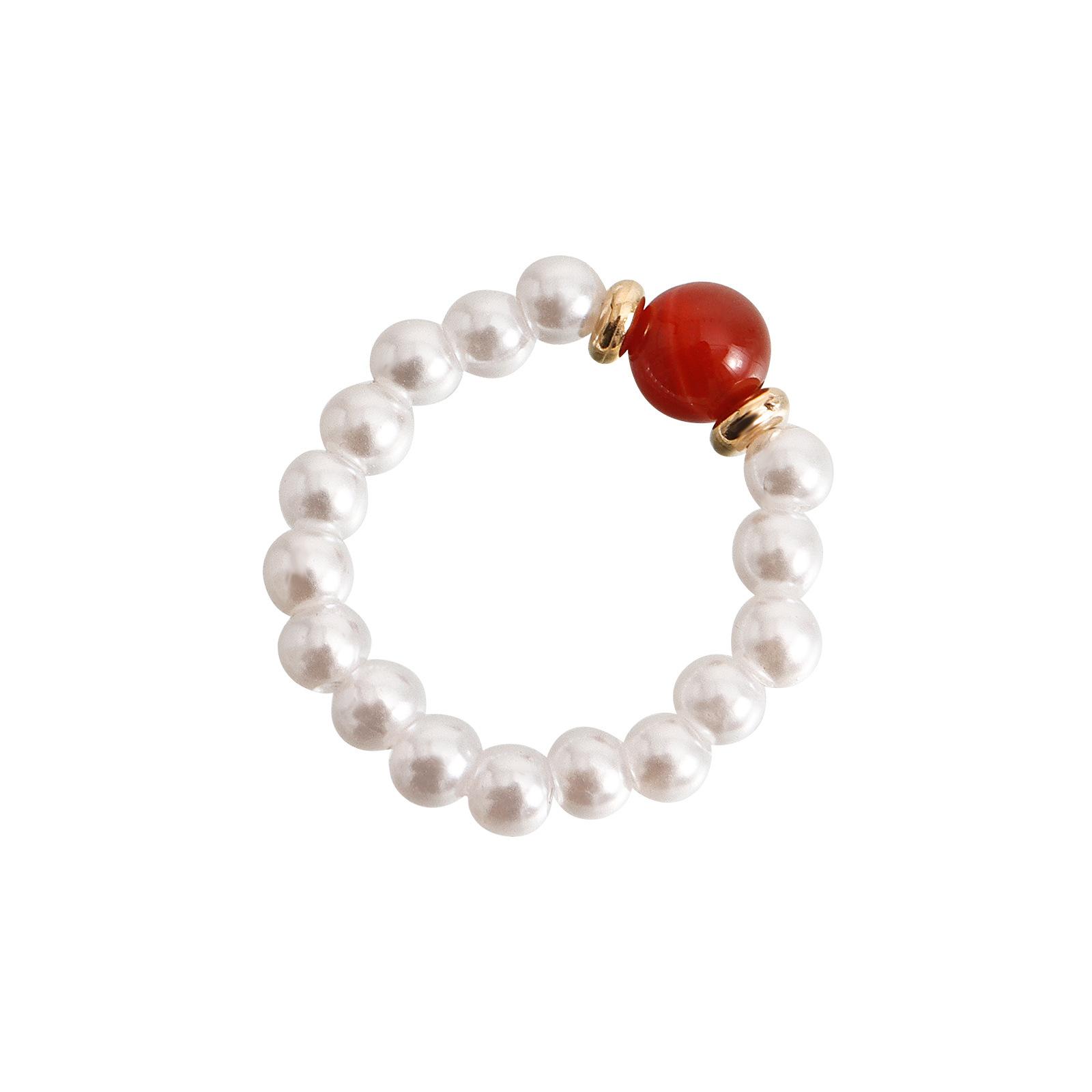 

European and American jewelry, bohemian colorful natural stone imitation pearl ring does not fade niche design advanced Adjustable opening