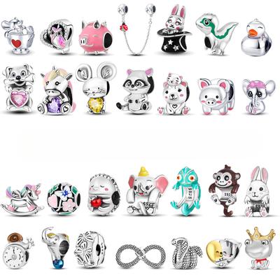 Contas de cobre banhadas a prata, acessórios de contas, pulseira faça você mesmo, pingente, acessórios, animal, coruja, coelho, fonte