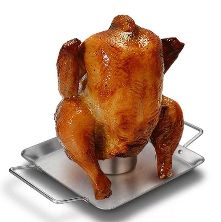 Stand with tray for roasting chicken, turkey, goose, duck, grill grate