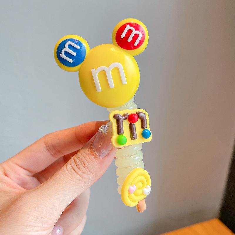 1PC New Lovely Beaded Big Flowers Elastic Spiral Hair Rope Head Rope Ponytail Hair Ring Rubber Band Headdress For Kids