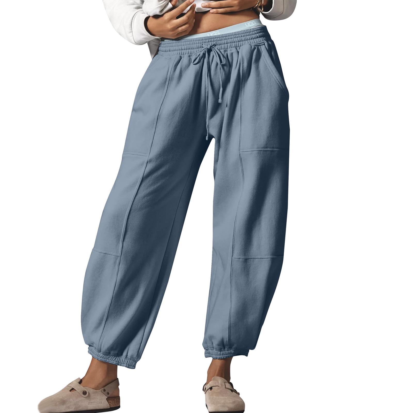 

Женские повседневные спортивные штаны с высокой талией и широкими штанинами для бега L тёмно-синий