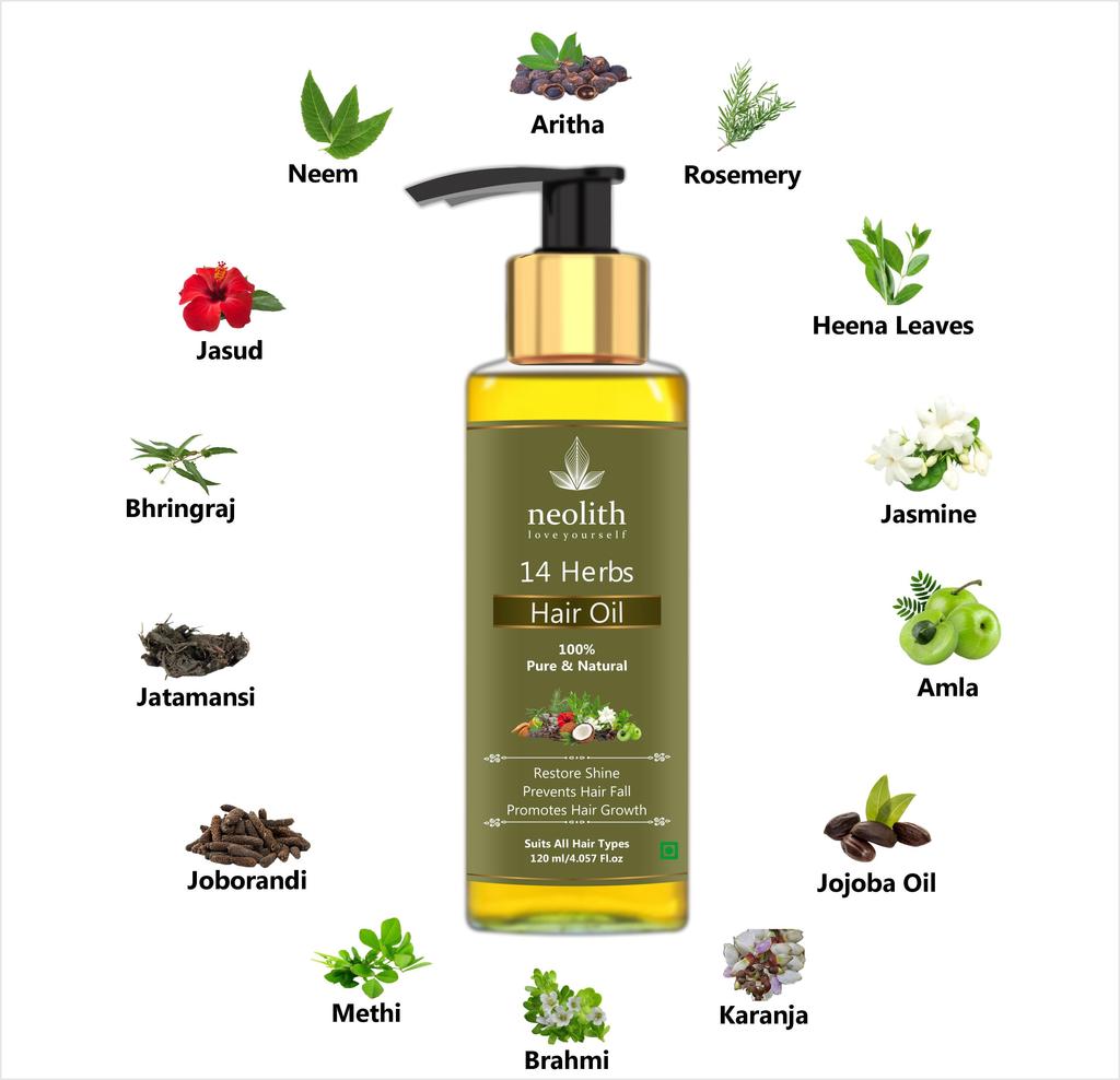 Neolith 14 Herbs Oil, Shampoo and Conditioner Combo Pack | For Healthy Hair & Scalp | 120ml Each