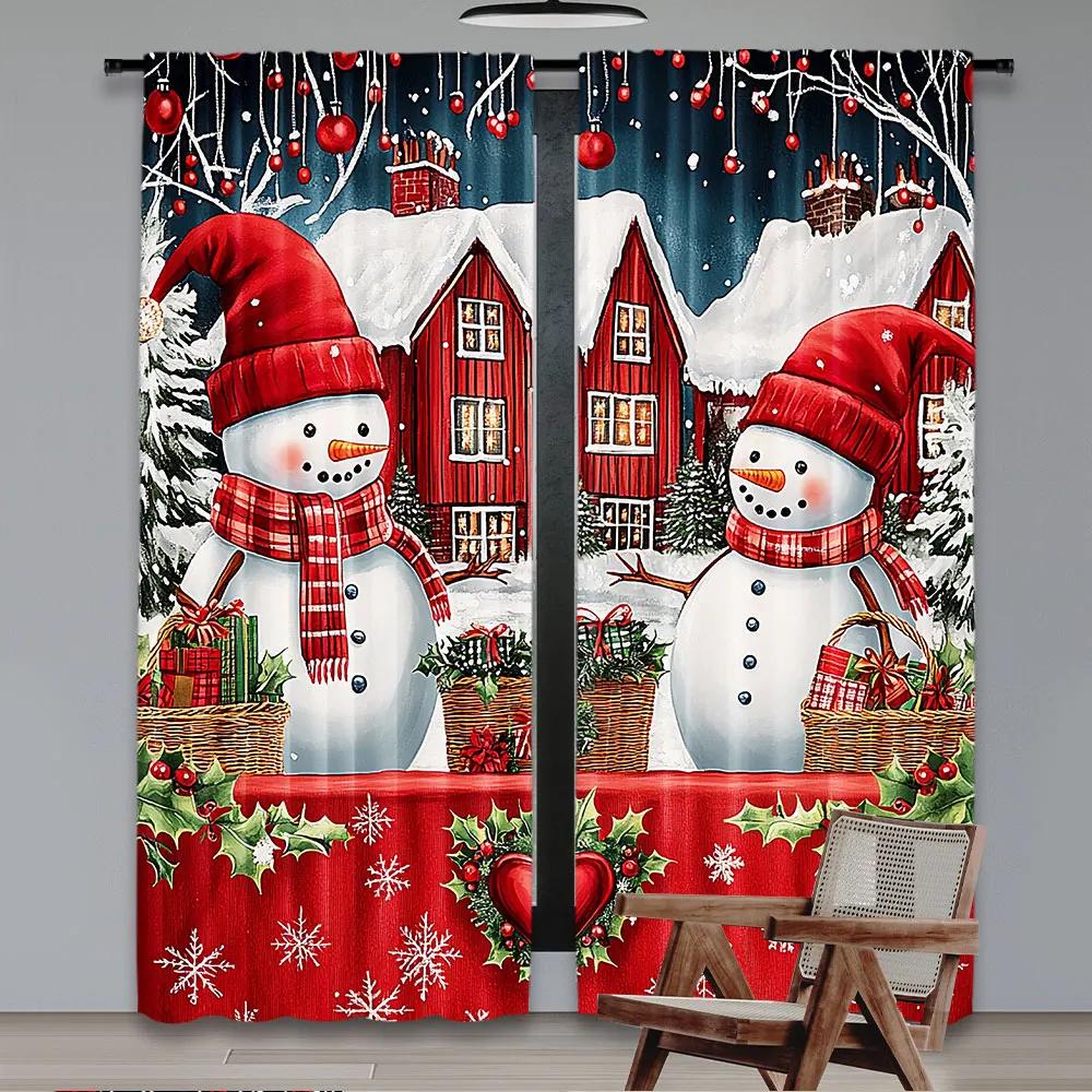

Sheer Christmas Curtains Living Room Tree Snowman Window Curtain Dining Bedroom Set Of 2 Made Polyester Washable Sitting Ready W100*H70(CM)-Rod Pocket&1PCS
