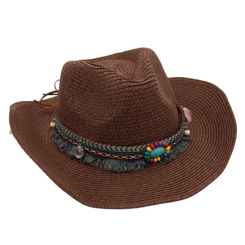 Western Cowboy Straw Hat Summer Sun Hat Beach Hat Ethnic Sun Hat Tibetan Curling