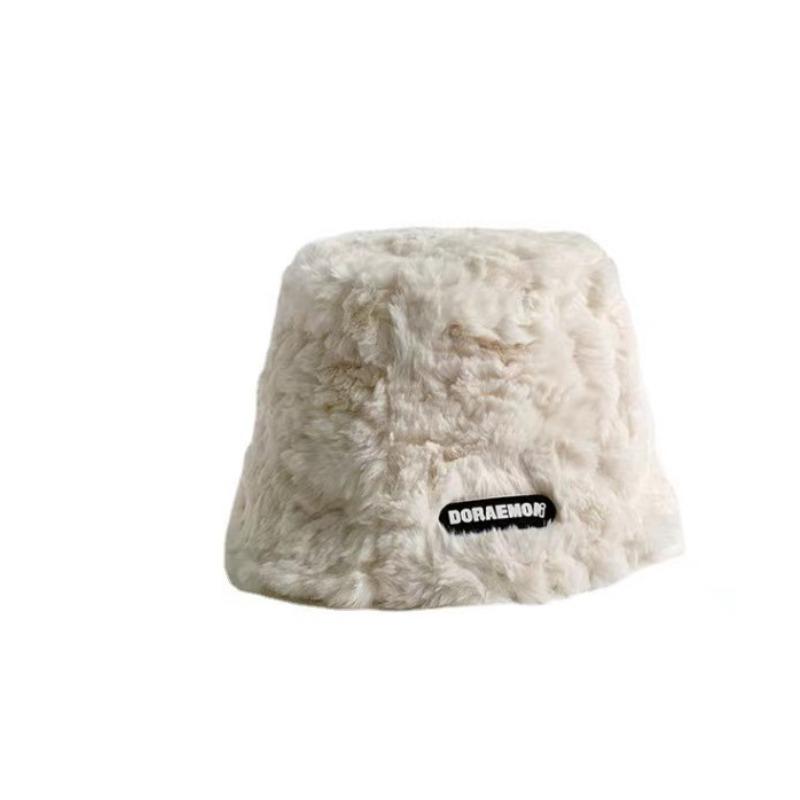 White Furry Fisherman Hat for Women In Autumn and Winter New Style Plus Velvet Warm Korean Version Versatile Barbecue Bucket Hat Trendy