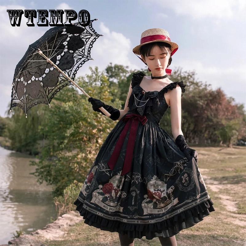 

Соловей и Роза Платье Готика Темное Платье Лолита Женское Повседневное Платье Слинг