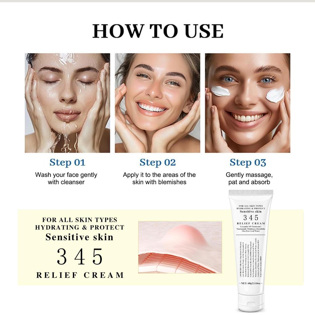 345 Relief Cream-Improvement Uneven Skin Tone, Dullness-Suitable To Skin Prone To Acne-Suitable For All Skin Types, 60g
