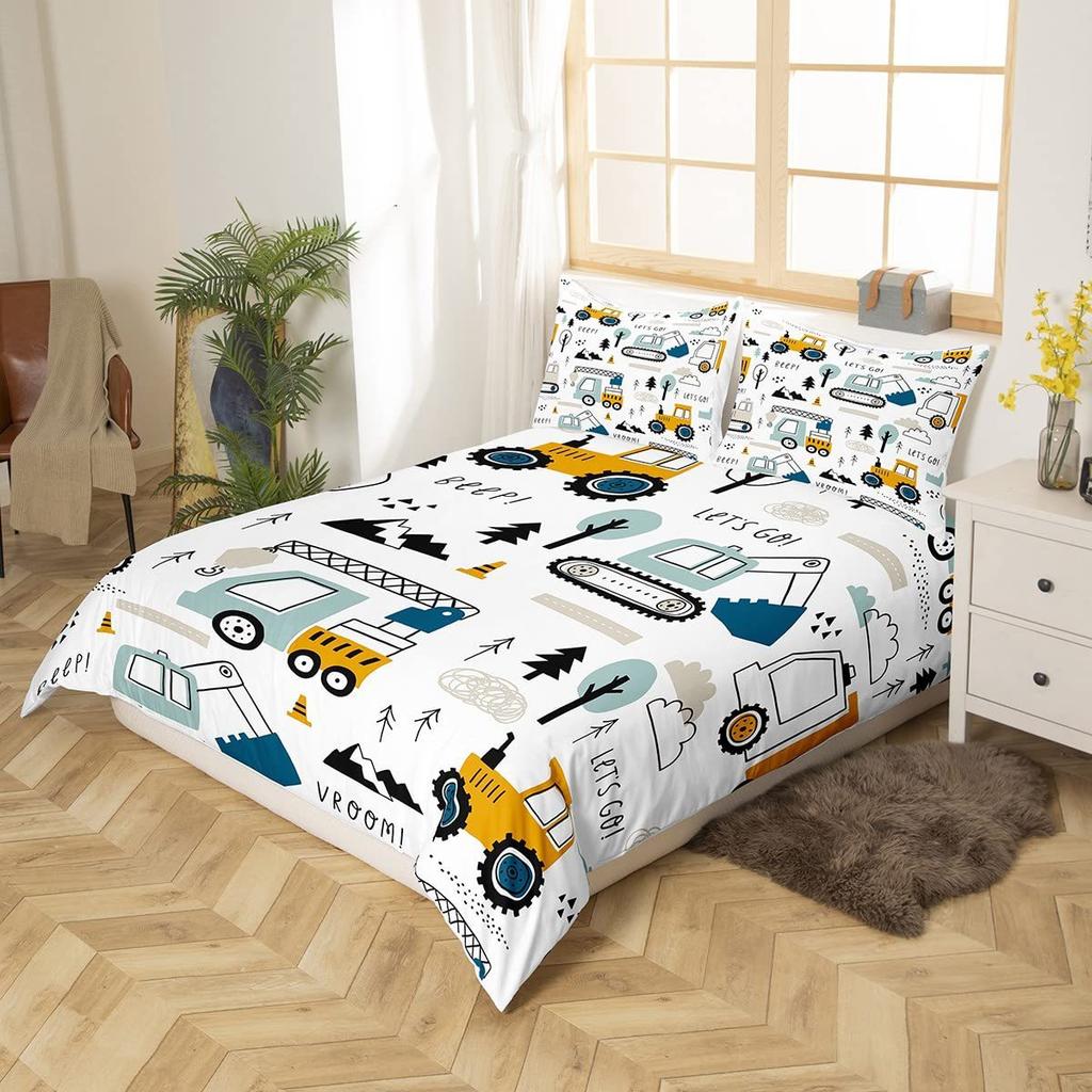 Construction Vehicle Duvet Cover Tractor Excavator Bedding Set Children Boy Bedroom Three-Piece Set