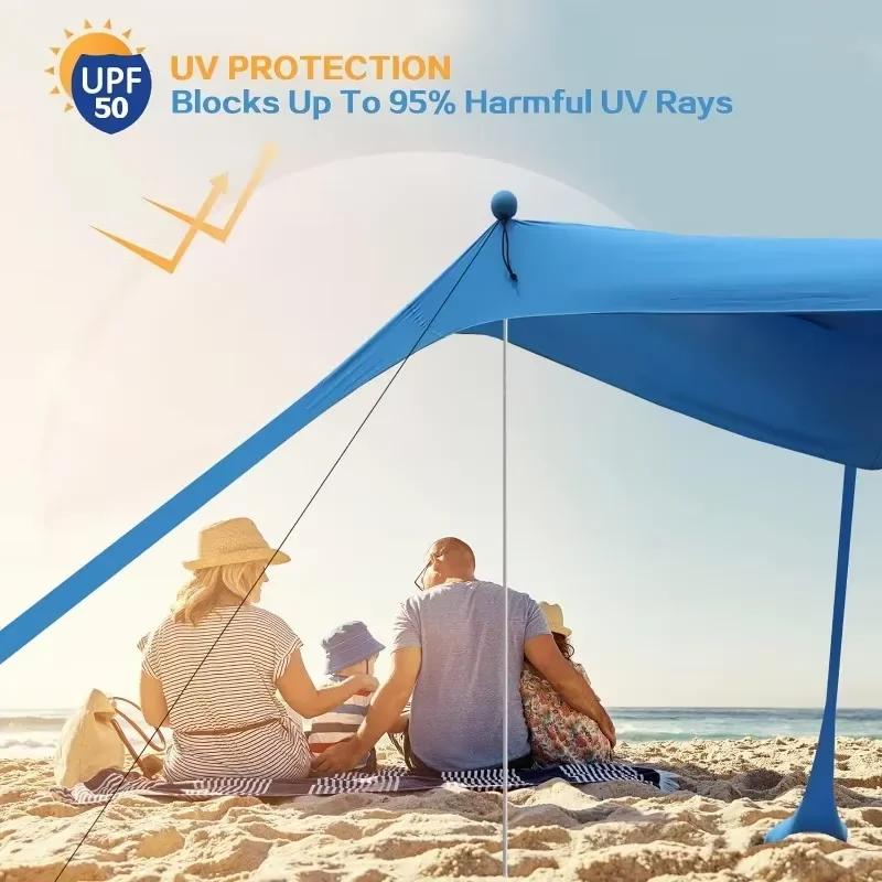 Beach Canopy Tent Sun Shade Portable UV Protection Windproof Sun Shelter with Sandbags Poles Carry Bag for Beach Camping Fishing