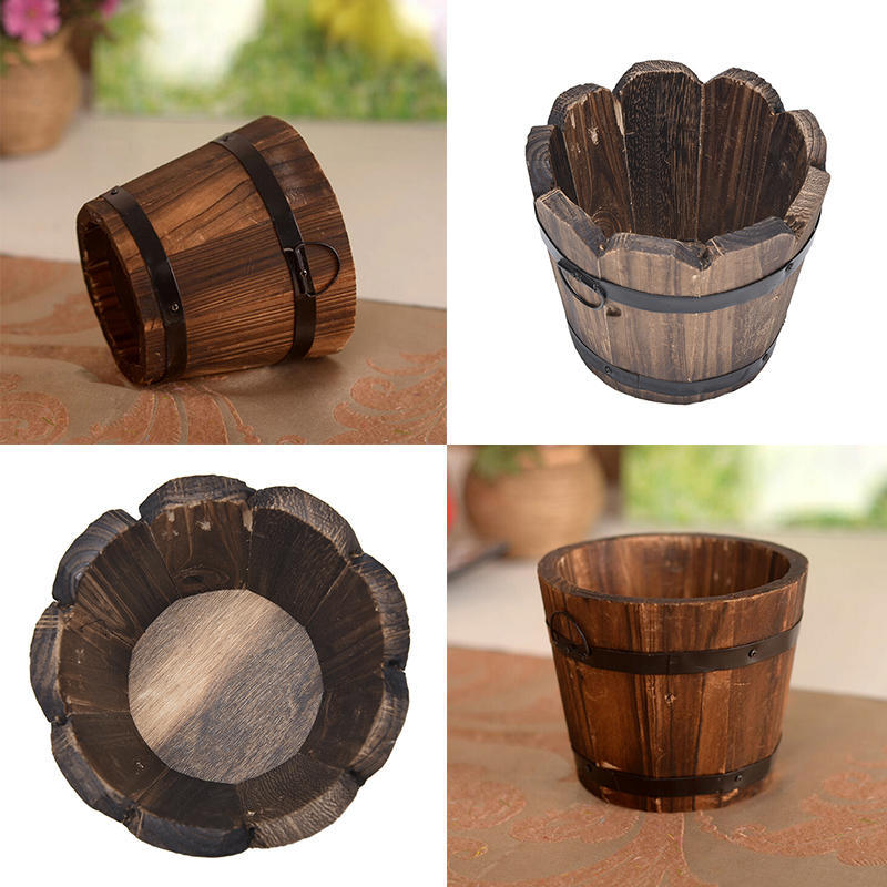 Wood Wooden Round Barrel Planter Flower Pots Home Office Garden Wedding DéCor
