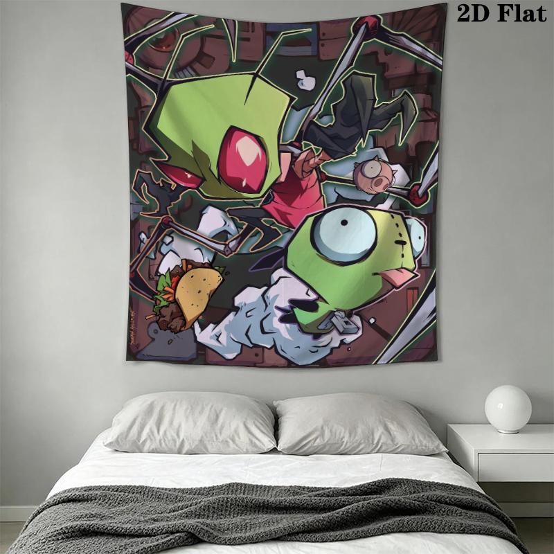 Invader Zim Wandteppich Ästhetischer Wandbehang Bedruckter Stoffdecke Dekorative Wandteppiche für Schlafzimmer Wohnzimmer Heimdekoration