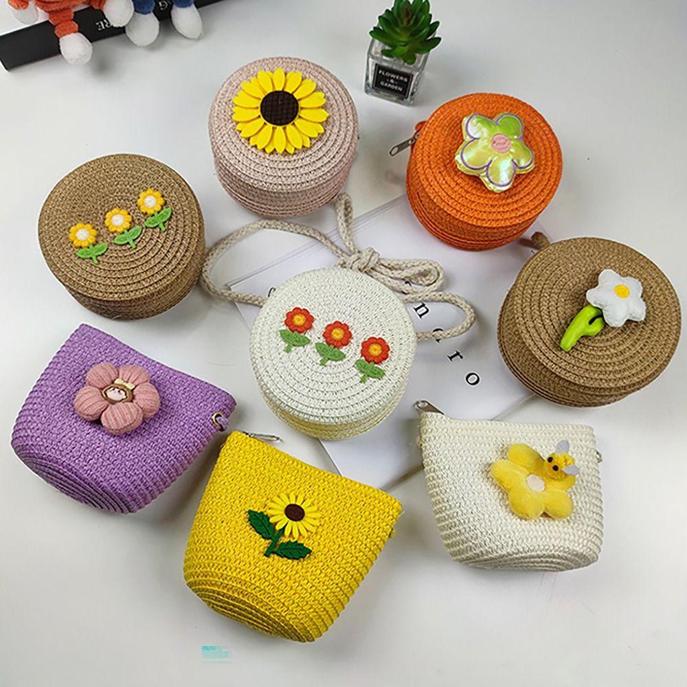 

Handmade Children Beach Shoulder Bag Flower Coin Purse Simple Messenger Bag Women Girl