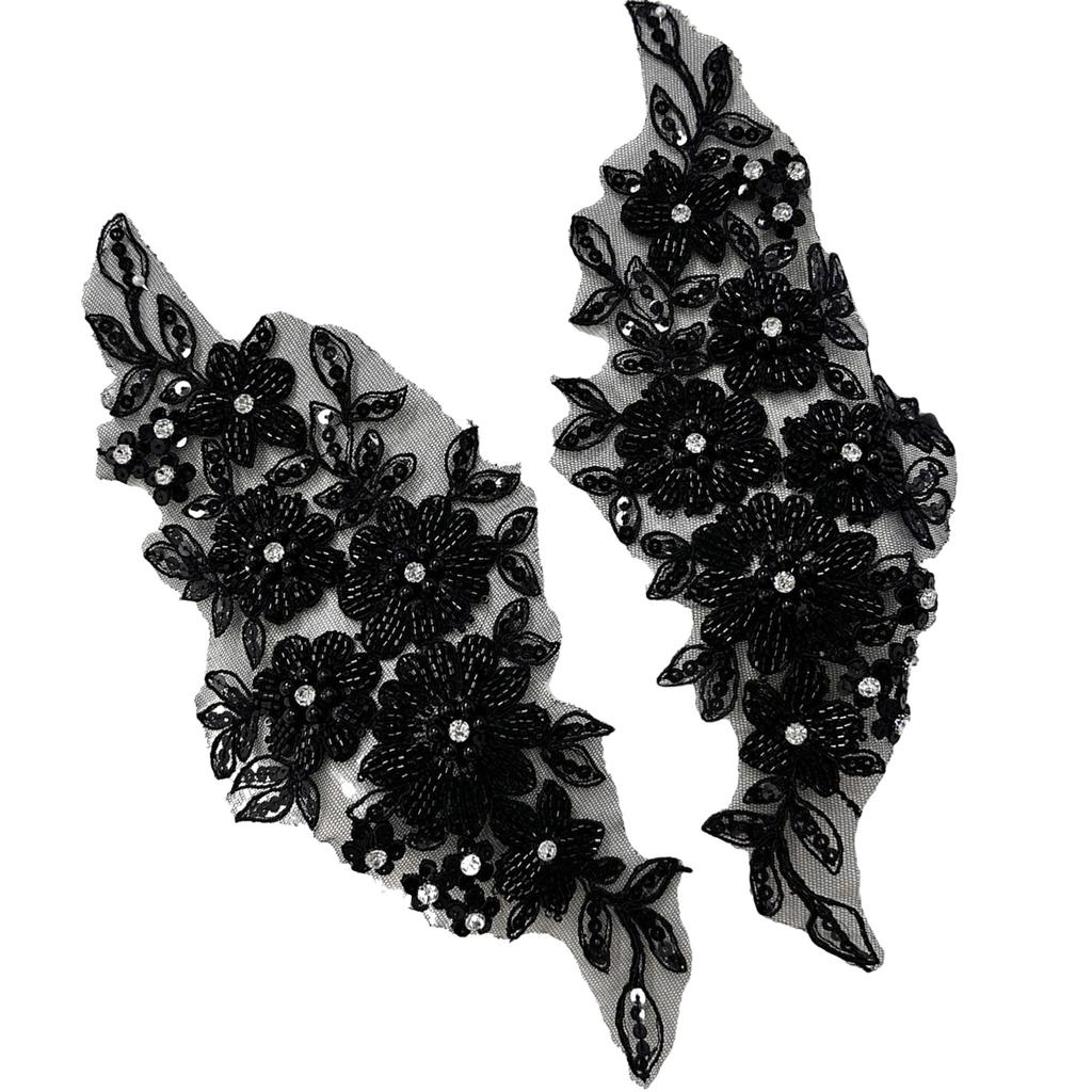 Flower Embroidered Lace Applique Beads Rhinestones Applique Sew On Patches Applique for Wedding Gown Evening Dress