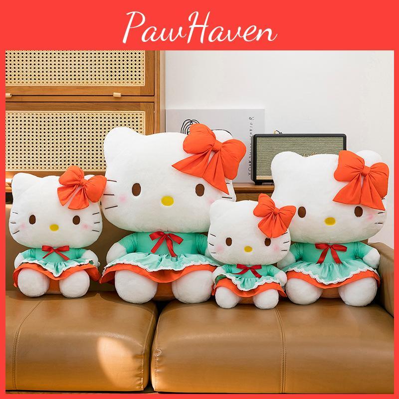 Cat Green Dress Plush Toy Red Bow Country Style Girls Birthday Gift