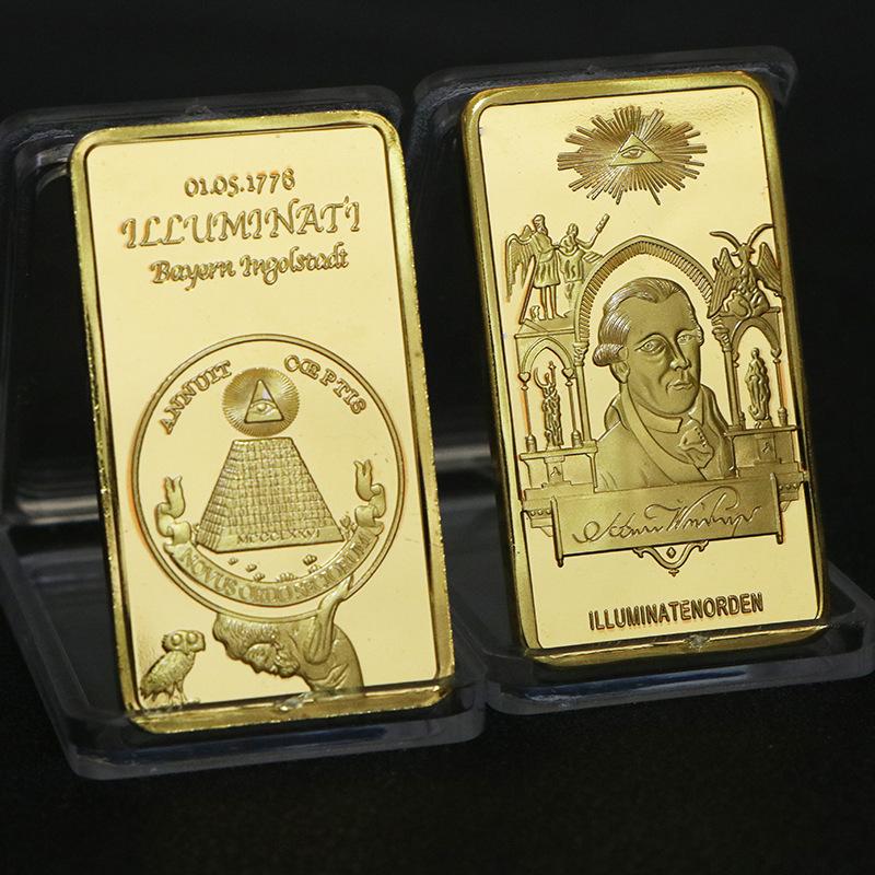 Commemorative coin, Freemason commemorative coin gold bar, originated in 1776, square plated gold bar, foreign currency