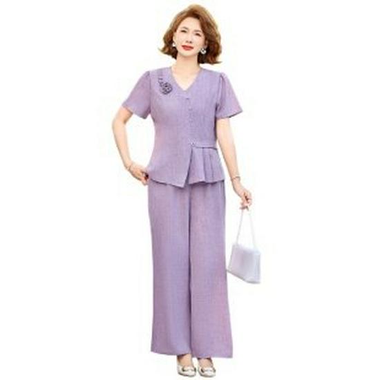 

Mom s Casual Thin Top: Summer Sports Fashion Set for Middle-Aged and Elderly Women 2XL фиолетовый