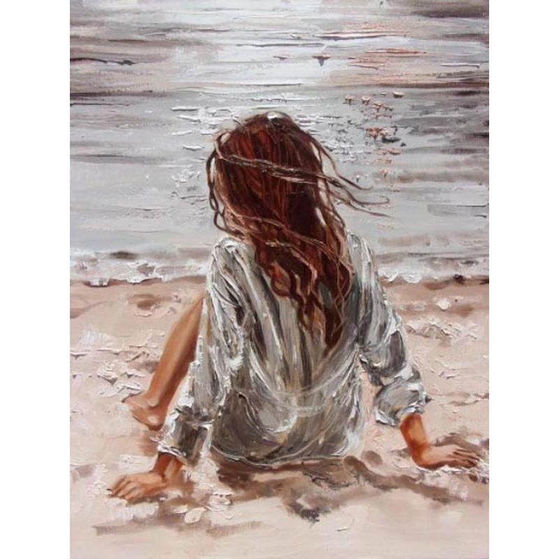 5D DIY Diamond Painting Seaside Girl Full Drill Round Diamond Embroidery Portrait Cross Stitch Mosaic Home Decor