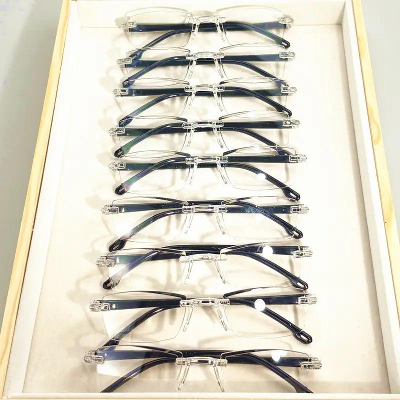 9-Pack Vintage Style Rimless Reading Glasses - Rectangular Frame Blue Light Blocking Anti-Fatigue Unisex Lightweight PC