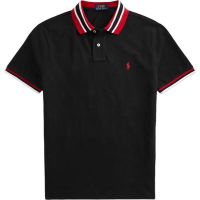 Polo Camisa Polo Listrada com Logotipo Bordado e Botões Verticais Manga Curta Masculino tops Preto 710828371-001