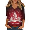 Women's Casual Fashionable Sexy Comfortable V-Neck Christmas Three-Quarter Sleeve Top